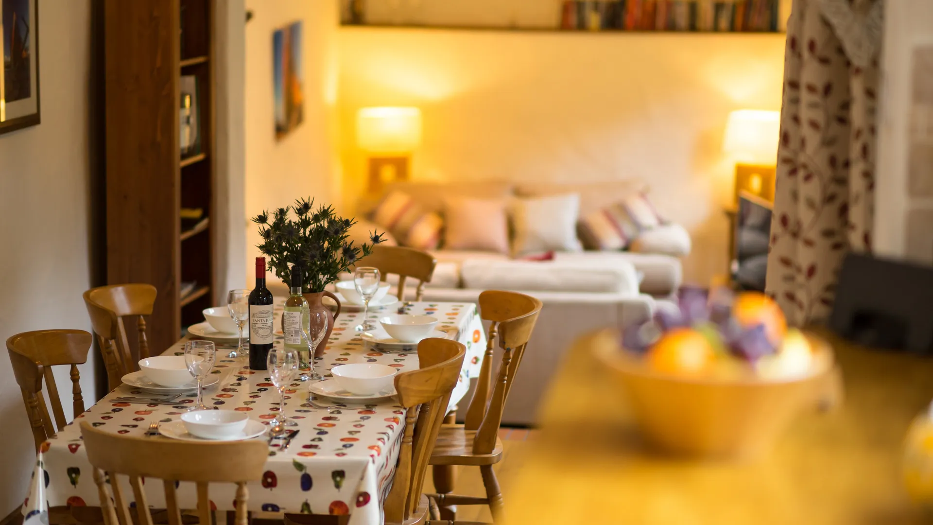 The Byre dining table and living area